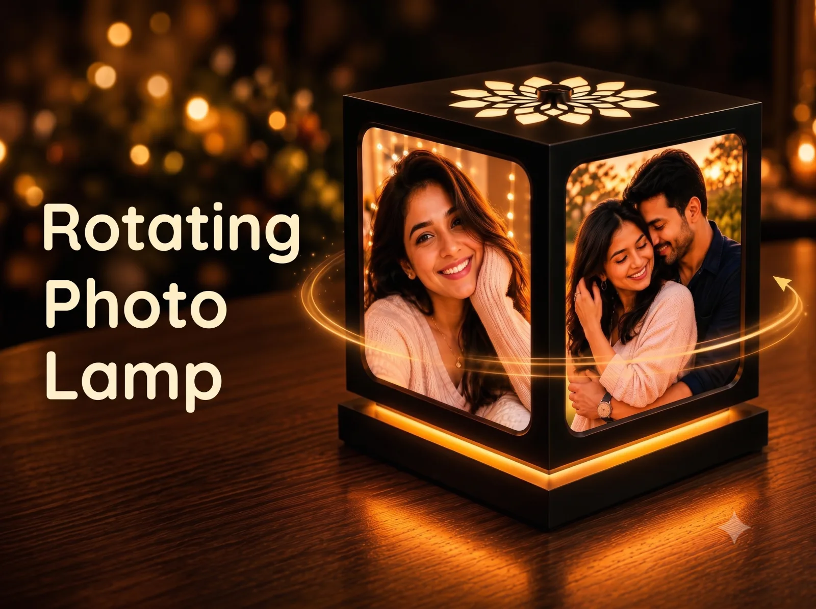 ZOCI VOCI personalized rotating photo lamp with 4 photos glowing, a memory gift made in India