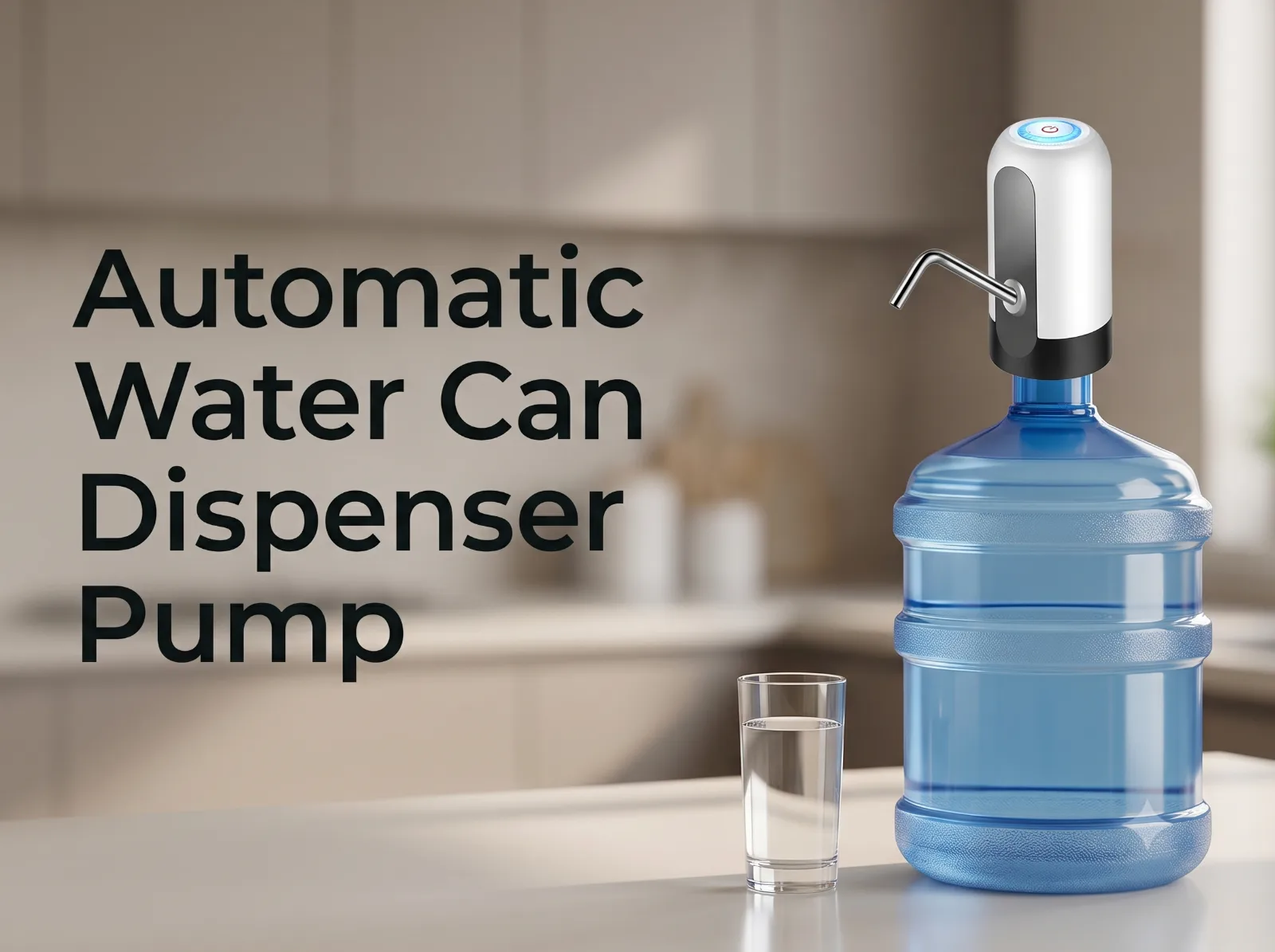 Konquer TimeS KTS automatic water can dispenser pump fitted on a 20 litre water can in a kitchen in India