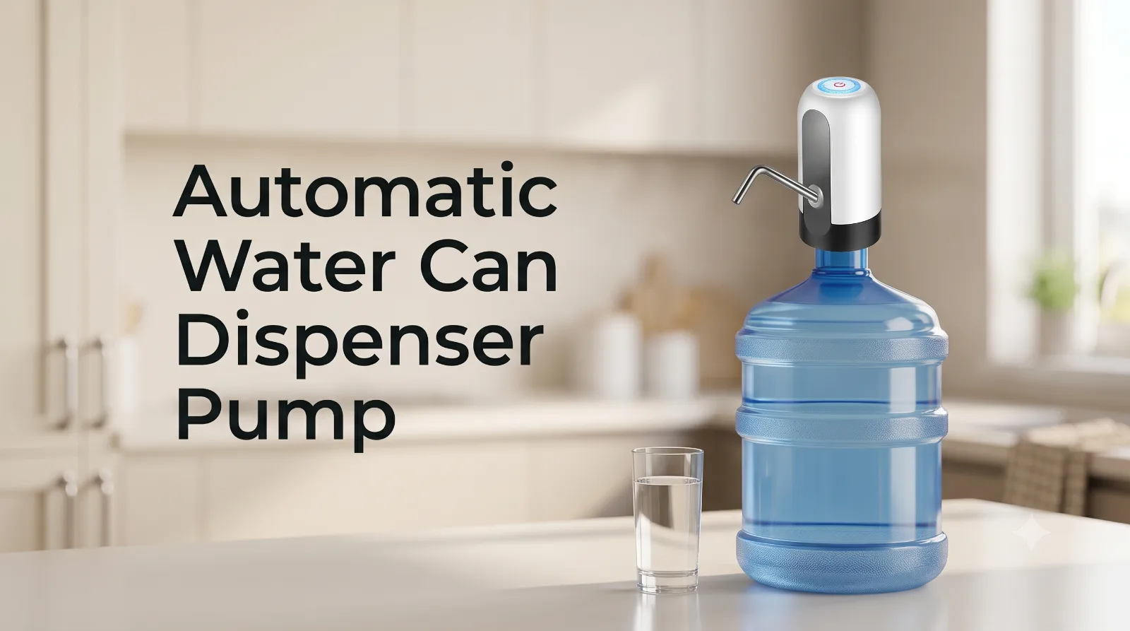 Konquer TimeS KTS automatic water can dispenser pump fitted on a 20 litre water can in a kitchen in India